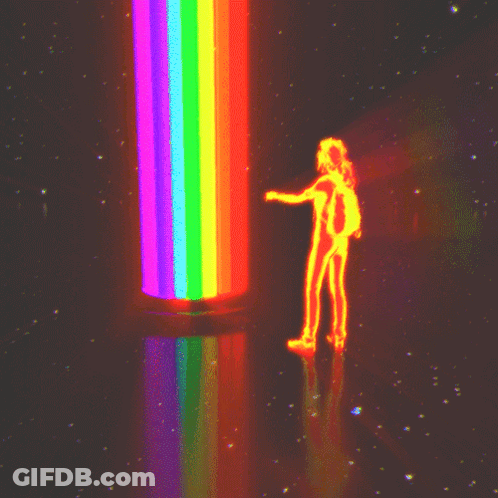 A Silhouette Of A Person Standing Next To A Rainbow GIF