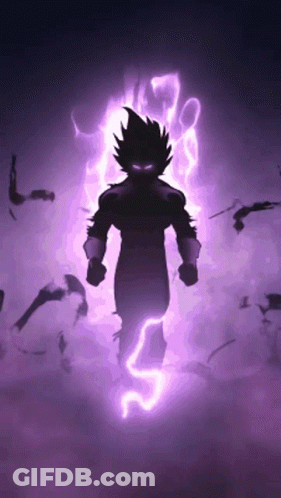 A Silhouette Of A Person With A Purple Lightning Bolt Coming Out Of Their Head GIF