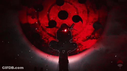 A Silhouette Of A Person With A Sword In Front Of A Red Moon GIF