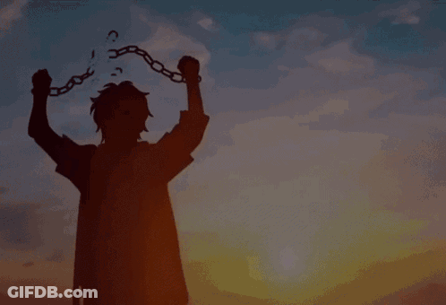 A Silhouette Of A Person With Chains Around Their Neck GIF