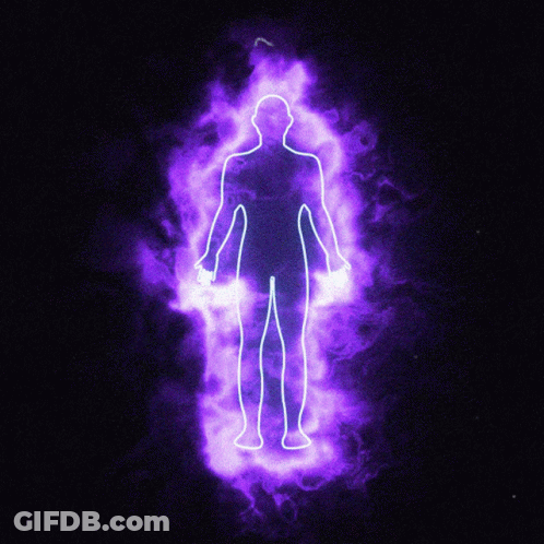 A Silhouette Of A Person With Purple Energy Surrounding It GIF
