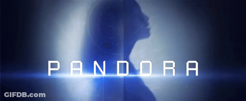A Silhouette Of A Person With The Word Pandora In White Letters GIF