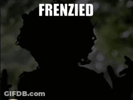A Silhouette Of A Person With The Words Frenzied Cackling Written Below It GIF