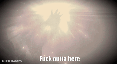 A Silhouette Of A Person With The Words Fuck Outta Here GIF