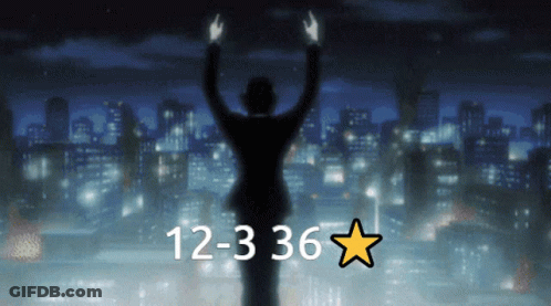 A Silhouette Of A Person With Their Arms In The Air With The Number 12-36 On The Bottom GIF