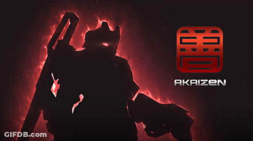 A Silhouette Of A Robot With The Word Akaizen Written Below It GIF