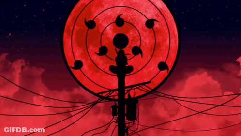 A Silhouette Of A Telephone Pole In Front Of A Red Moon GIF