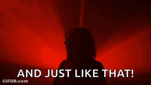 A Silhouette Of A Woman Against A Red Background With The Words And Just Like That GIF