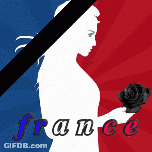 A Silhouette Of A Woman Holding A Black Rose And The Word France GIF