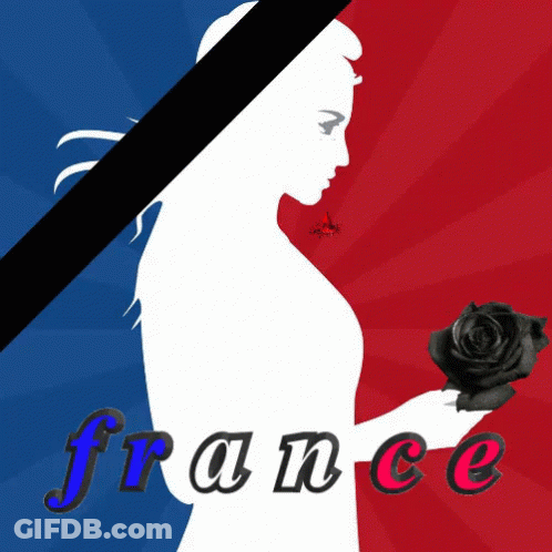 A Silhouette Of A Woman Holding A Black Rose With The Word France Below It GIF