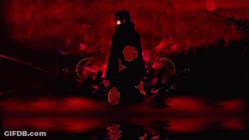A Silhouette Of Itachi Uchiha From Naruto With A Red Cloud On His Chest GIF