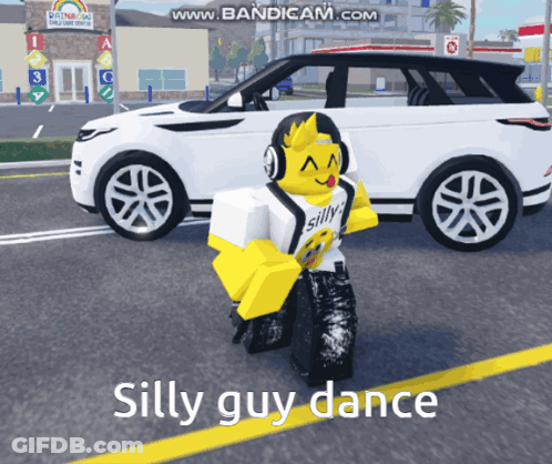 A Silly Guy Is Dancing In Front Of A White Suv GIF