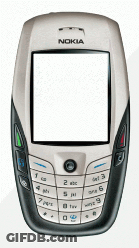 A Silver And Black Nokia Cellphone With A White Screen GIF