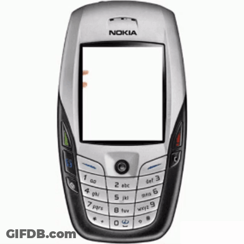 A Silver And Black Nokia Phone With The Words Emas Connecting Maso On It GIF