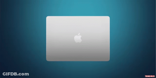 A Silver Apple Laptop On A Blue Background With Thinkpads Written Below It GIF
