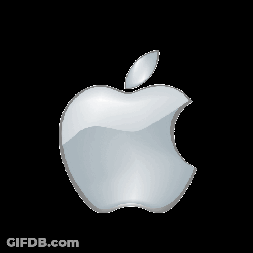 A Silver Apple With A Bite Taken Out Of It On A Black Background GIF