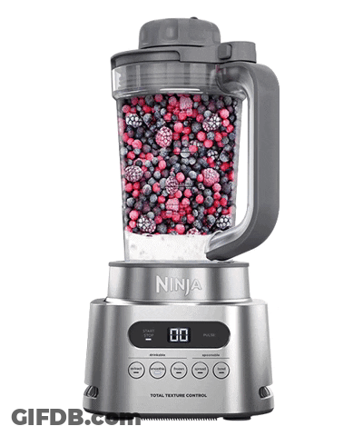 A Silver Ninja Blender With Purple Liquid Inside GIF