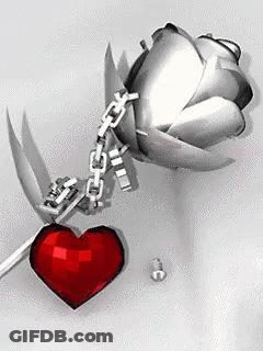 A Silver Rose Is Chained To A Red Heart With A Key GIF