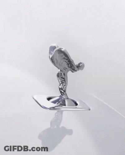 A Silver Statue Of A Bird Is On A White Car GIF