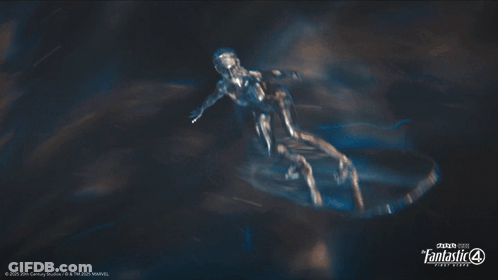 A Silver Statue Of A Man From Fantastic Four GIF