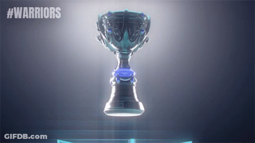 A Silver Trophy With The Word Warriors On The Bottom GIF