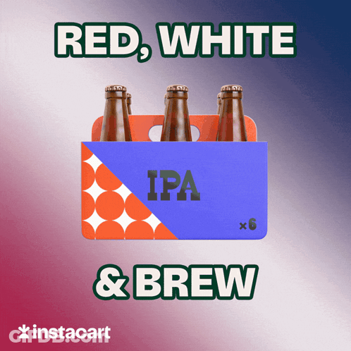 A Six Pack Of Red White And Brew Ipa Bottles GIF