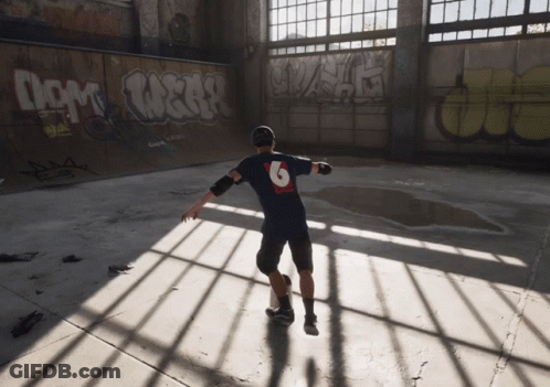 A Skateboarder With The Number 6 On His Back GIF