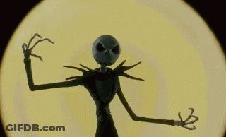 A Skeleton From The Nightmare Before Christmas Is Standing In Front Of A Full Moon . GIF