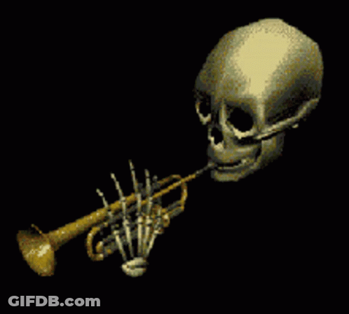 A Skeleton Is Blowing A Trumpet In A Pixelated Image GIF