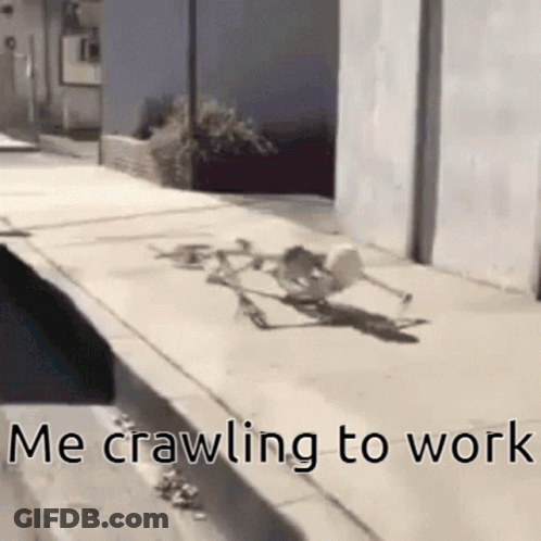 A Skeleton Is Crawling On The Sidewalk Next To A Pool . GIF
