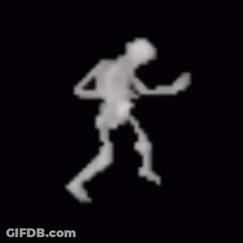 A Skeleton Is Dancing In A Pixel Art Style On A Black Background . GIF