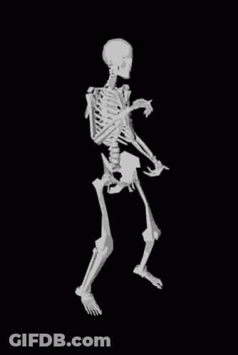 A Skeleton Is Dancing On A Black Background In A Black And White Photo . GIF