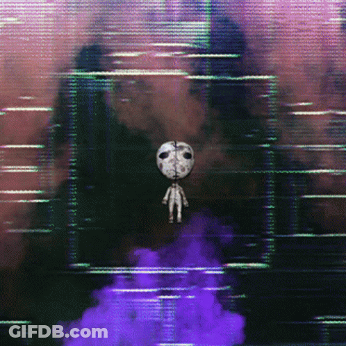 A Skeleton Is Flying Through A Purple Smokey Area GIF