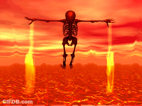 A Skeleton Is Jumping In The Air In Front Of A Red Background GIF