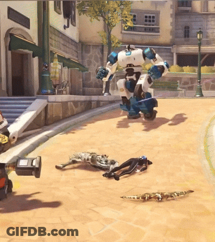 A Skeleton Is Laying On The Ground In Front Of A Robot In A Video Game GIF