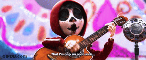 A Skeleton Is Playing A Guitar In Front Of A Microphone And Singing . GIF