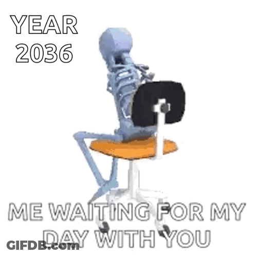 A Skeleton Is Sitting In A Chair And Waiting For A Day With You . GIF