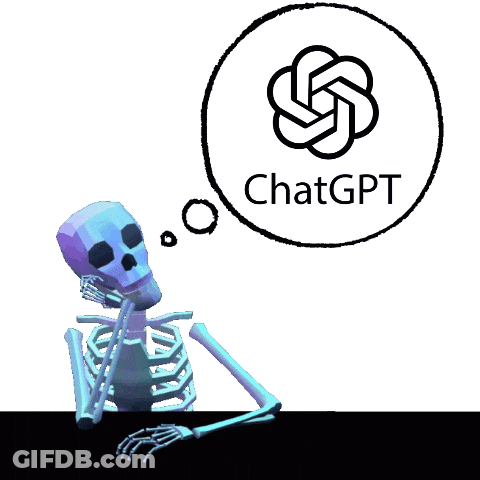 Skeleton Sitting In Front Of ChatGPT Logo GIF