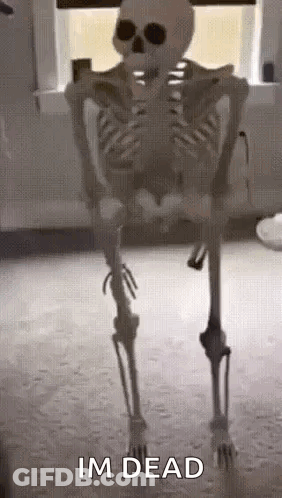 A Skeleton Is Standing In A Room In Front Of A Window . GIF