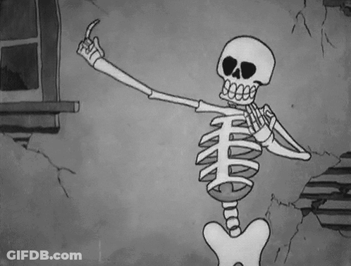 A Skeleton Is Standing In Front Of A Window And Giving The Middle Finger . GIF