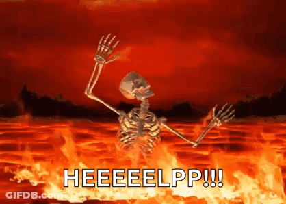 A Skeleton Is Standing In The Middle Of A Fire And Saying Heeeelpp . GIF