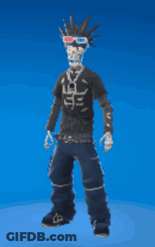 A Skeleton Wearing 3D Glasses And A Mohawk Giving The Middle Finger GIF