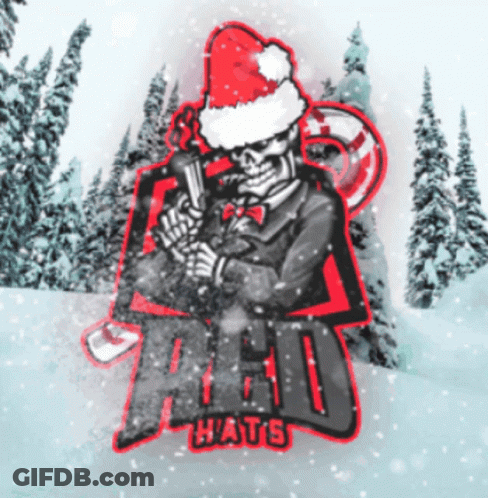 A Skeleton Wearing A Santa Hat Is Holding A Gun In The Snow GIF