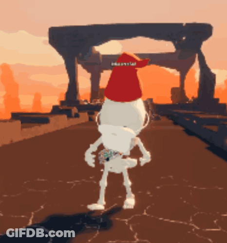 A Skeleton Wearing A Santa Hat Is Standing In Front Of A Stone Archway GIF