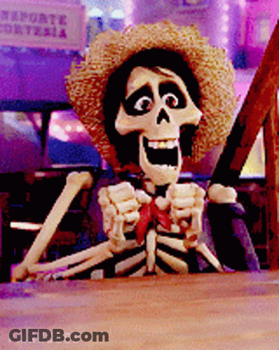 A Skeleton Wearing A Straw Hat And A Bow Tie GIF