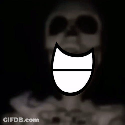 A Skeleton With A Bloody Knife In Its Mouth GIF