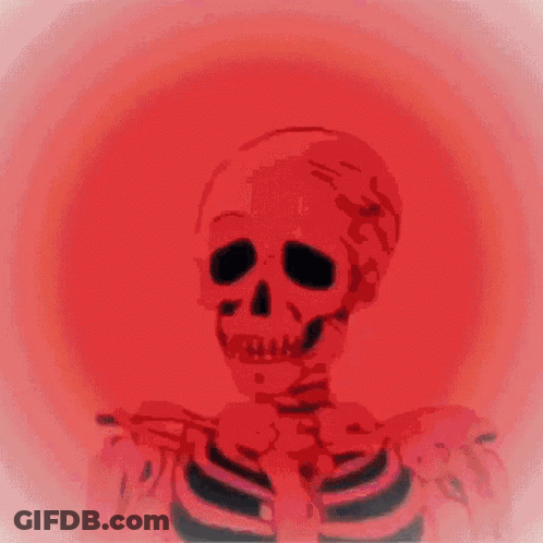 A Skeleton With A Red Background And A Skull On It GIF