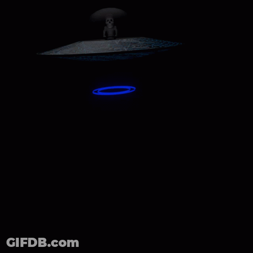 A Skeleton With An Umbrella Is Behind A Blue Spiral In The Dark GIF