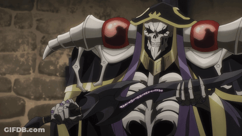 A Skeleton With Horns Is Holding A Sword And A Purple Robe GIF