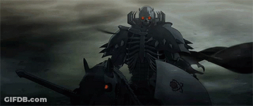 A Skeleton With Red Eyes Is Riding A Horse GIF